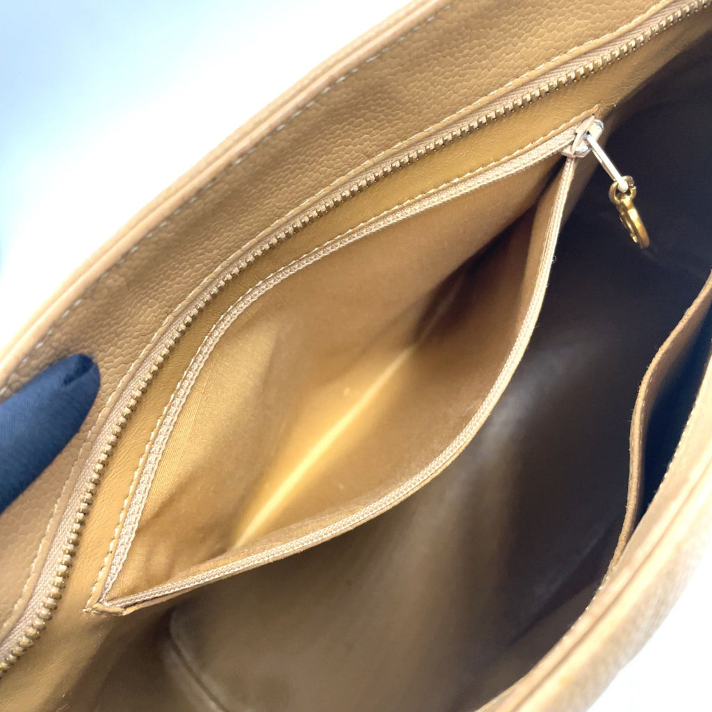 Chanel CC Logo Reprint Caviar Leather Beige Tote Bag Gold — view 6