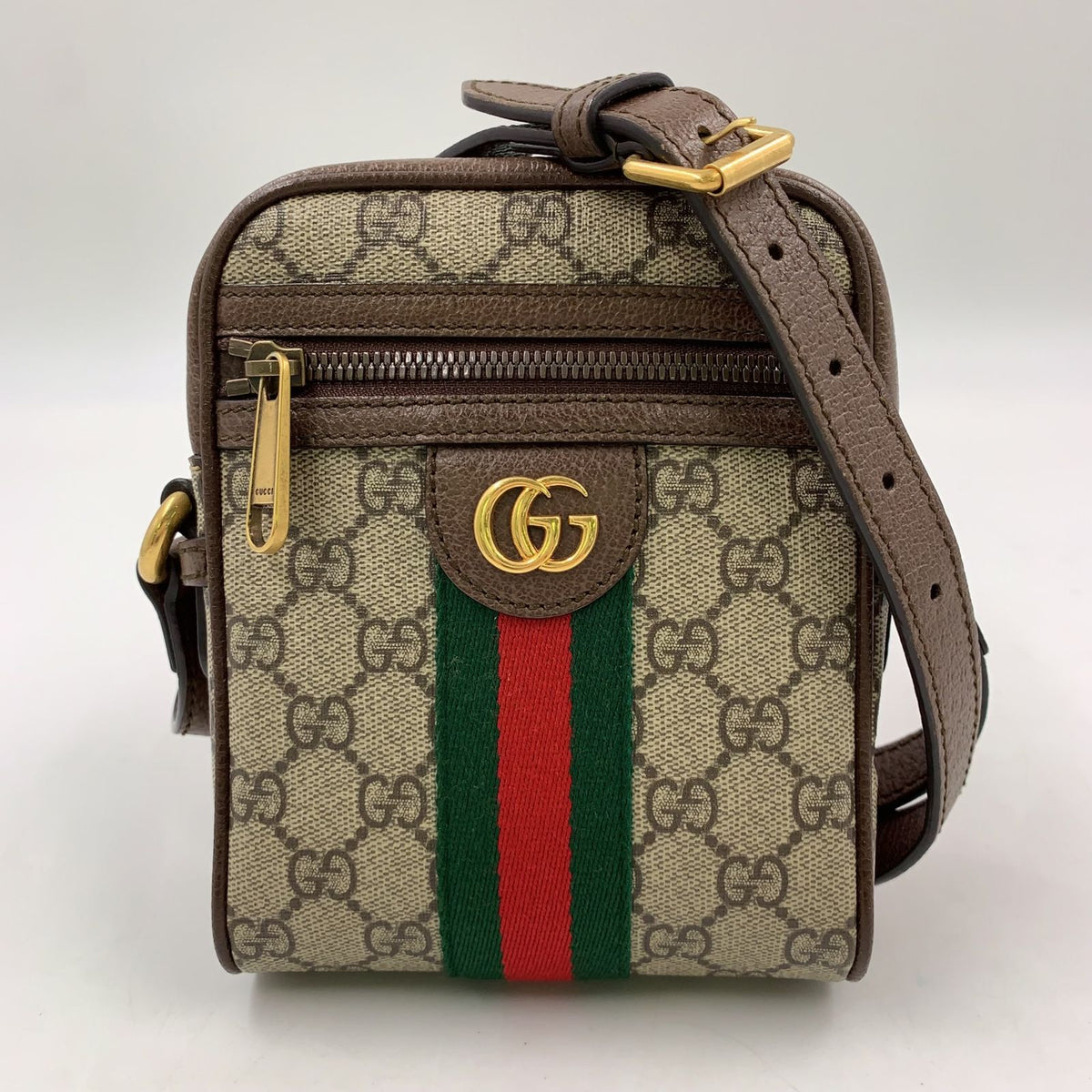 Gucci Ophidia Sherry Line GG Supreme Leather Brown Beige Shoulder Bag Gold