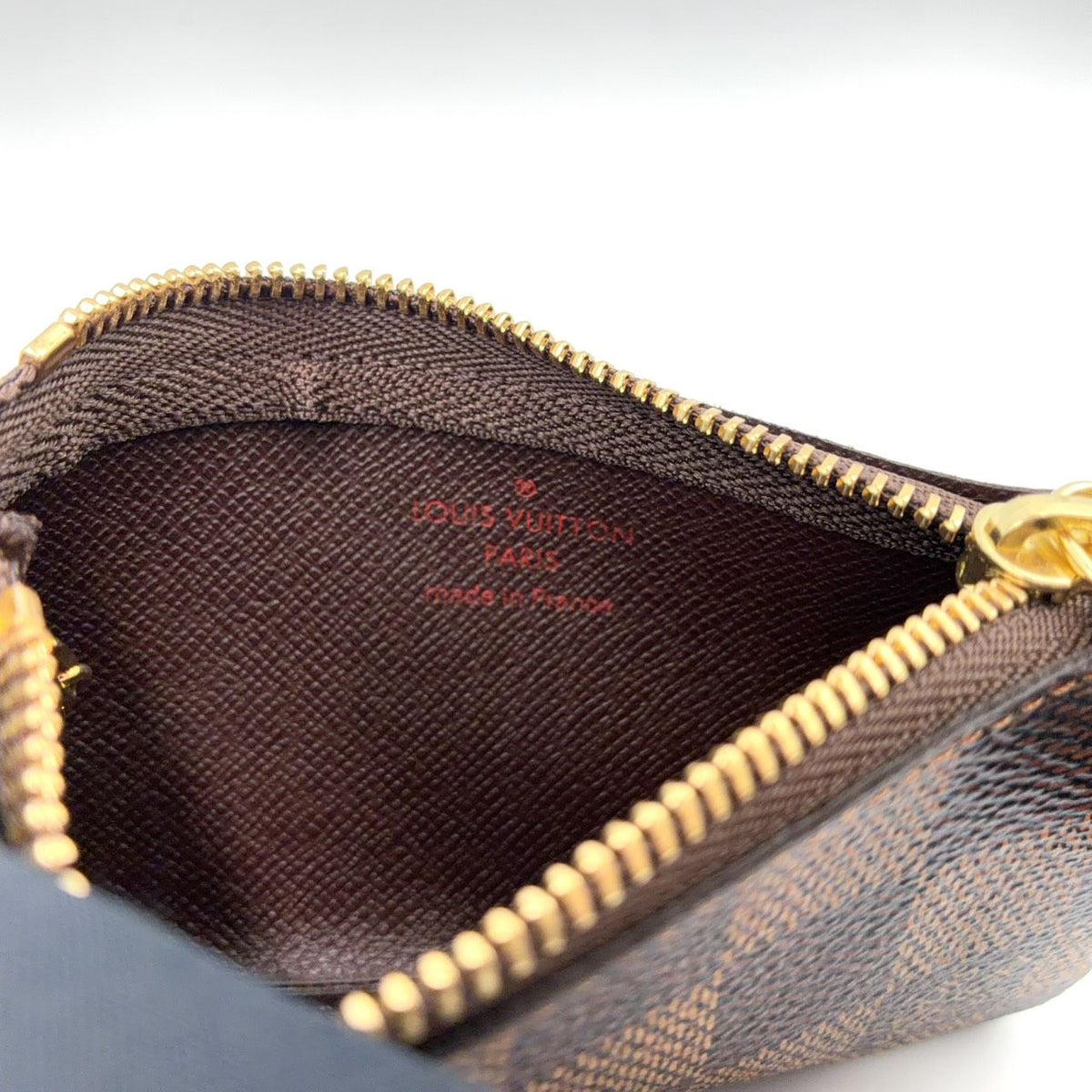 Louis Vuitton Pochette Cles Damier Ebene Leather Brown Coin Purse Gold — view 4