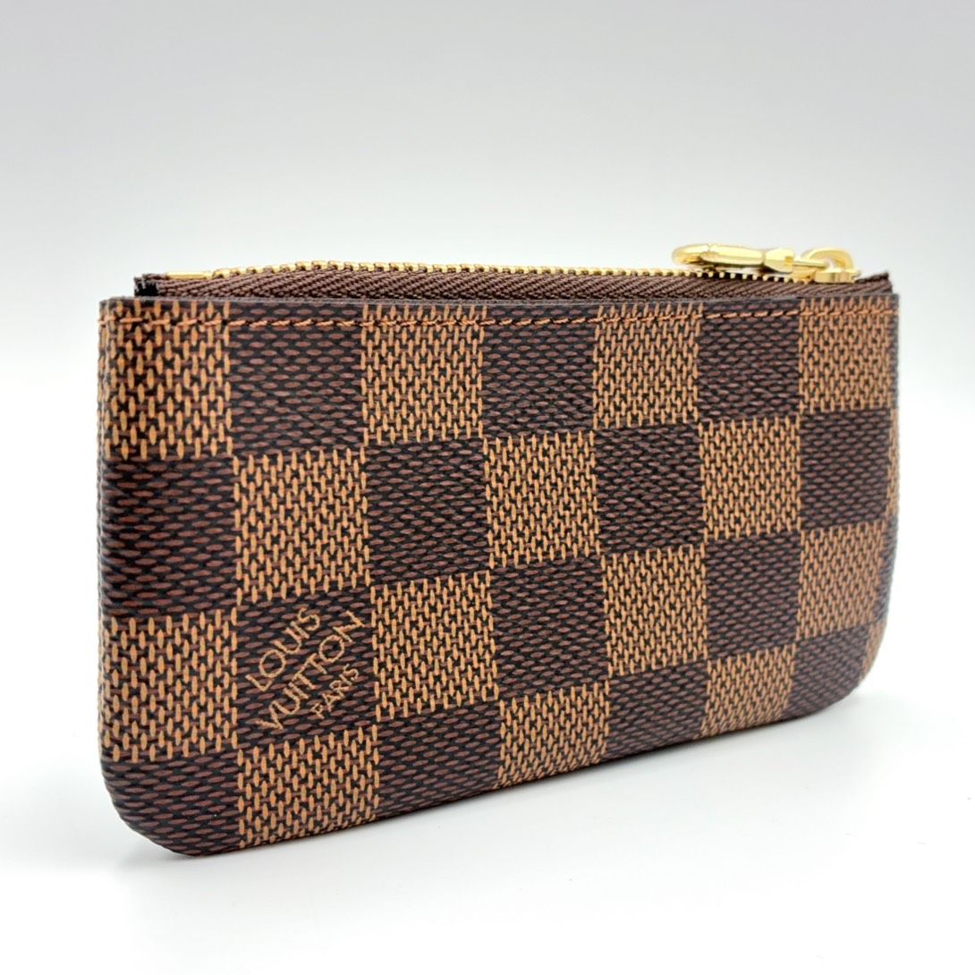 Louis Vuitton Pochette Cles Damier Ebene Leather Brown Coin Purse Gold — view 2