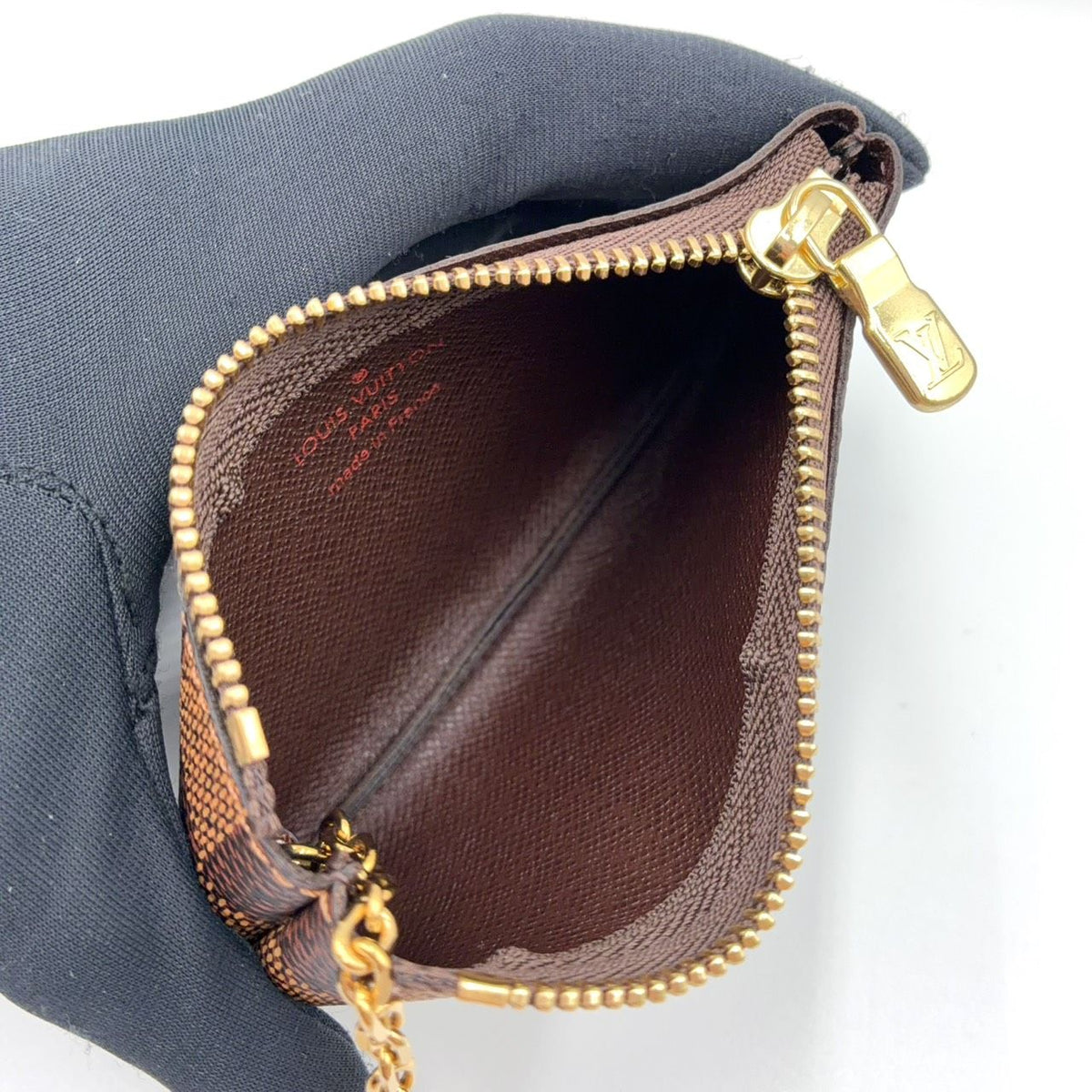 Louis Vuitton Pochette Cles Damier Ebene Leather Brown Coin Purse Gold — view 3