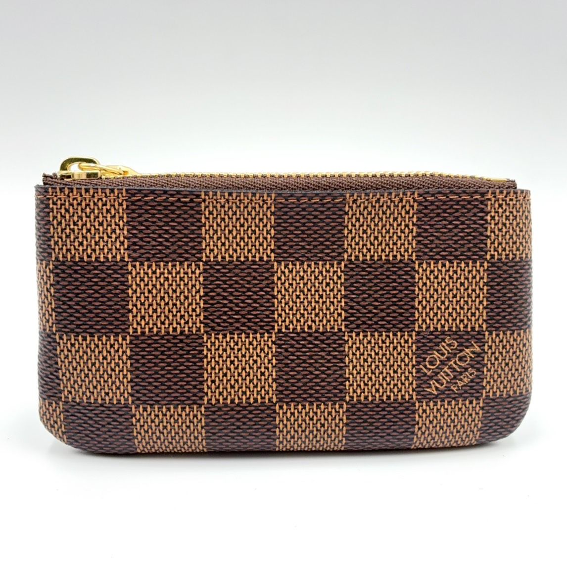 Louis Vuitton Pochette Cles Damier Ebene Leather Brown Coin Purse Gold