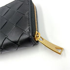 Bottega Veneta Intrecciato Zip Coin Purse Leather Black Wallet Gold — view 7