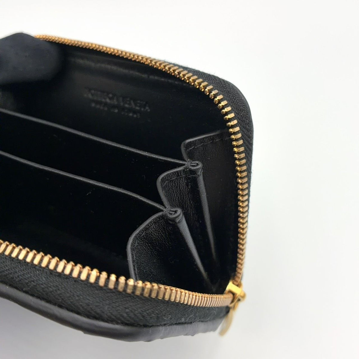 Bottega Veneta Intrecciato Zip Coin Purse Leather Black Wallet Gold — view 5