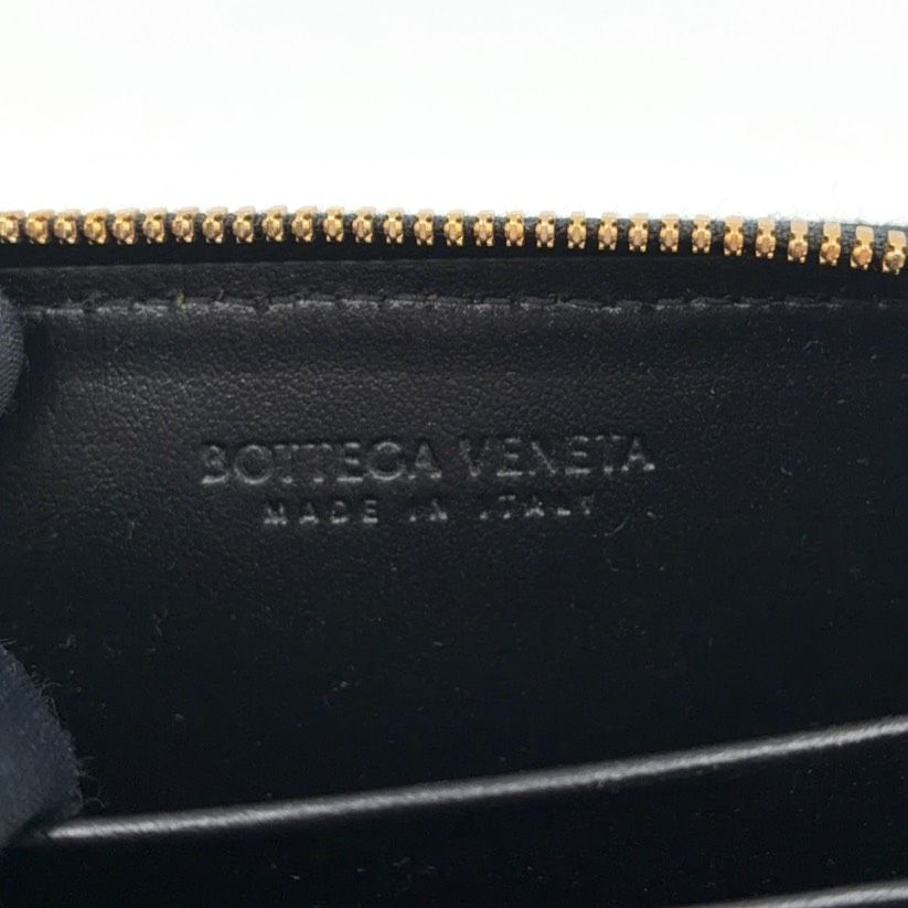 Bottega Veneta Intrecciato Zip Coin Purse Leather Black Wallet Gold — view 4