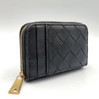 Bottega Veneta Intrecciato Zip Coin Purse Leather Black Wallet Gold — view 2