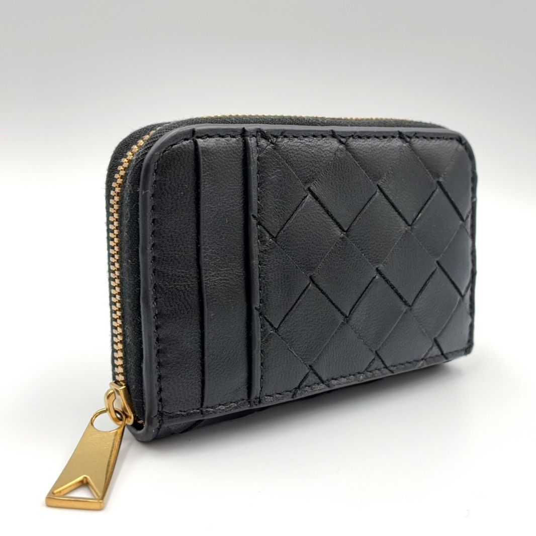 Bottega Veneta Intrecciato Zip Coin Purse Leather Black Wallet Gold — view 2