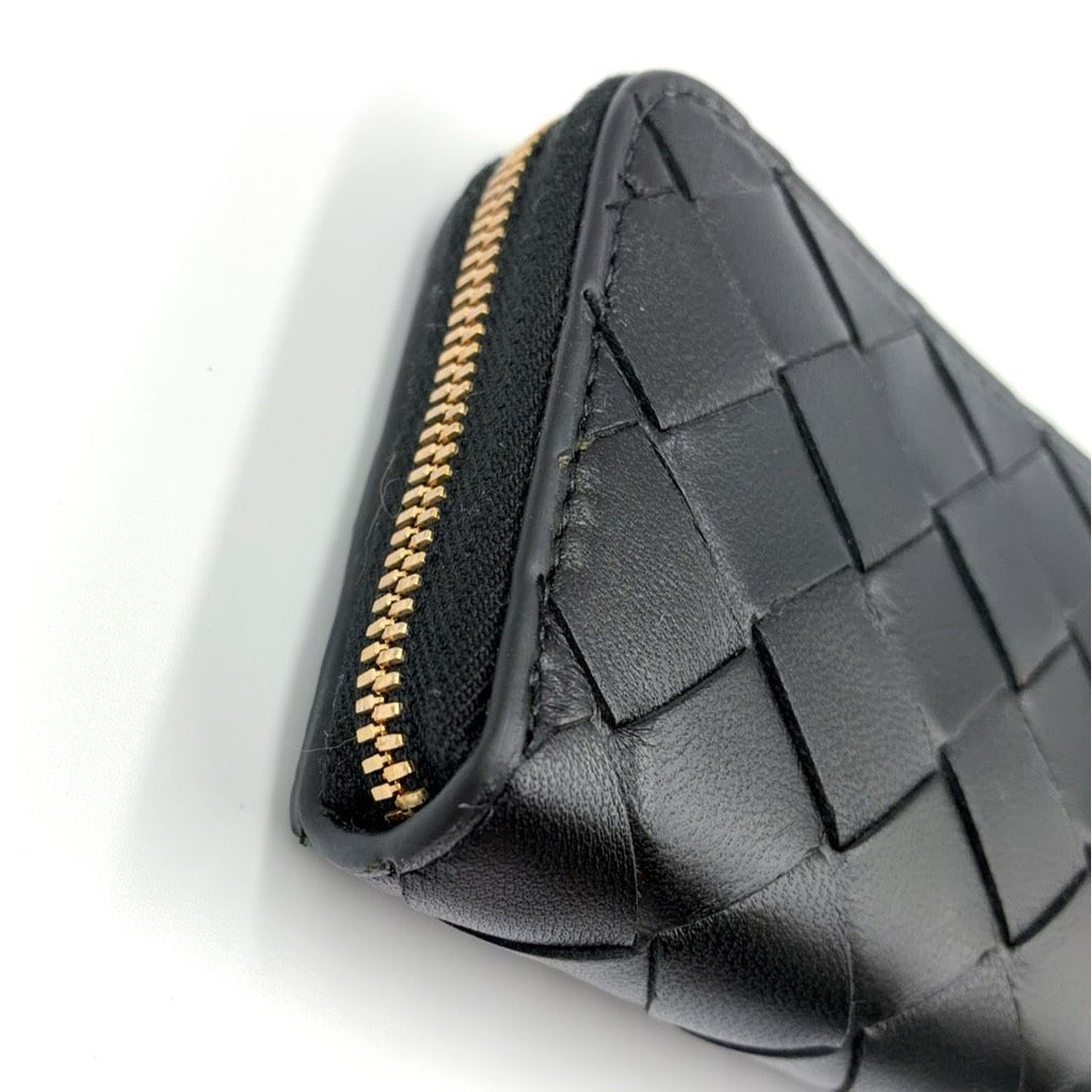 Bottega Veneta Intrecciato Zip Coin Purse Leather Black Wallet Gold — view 6
