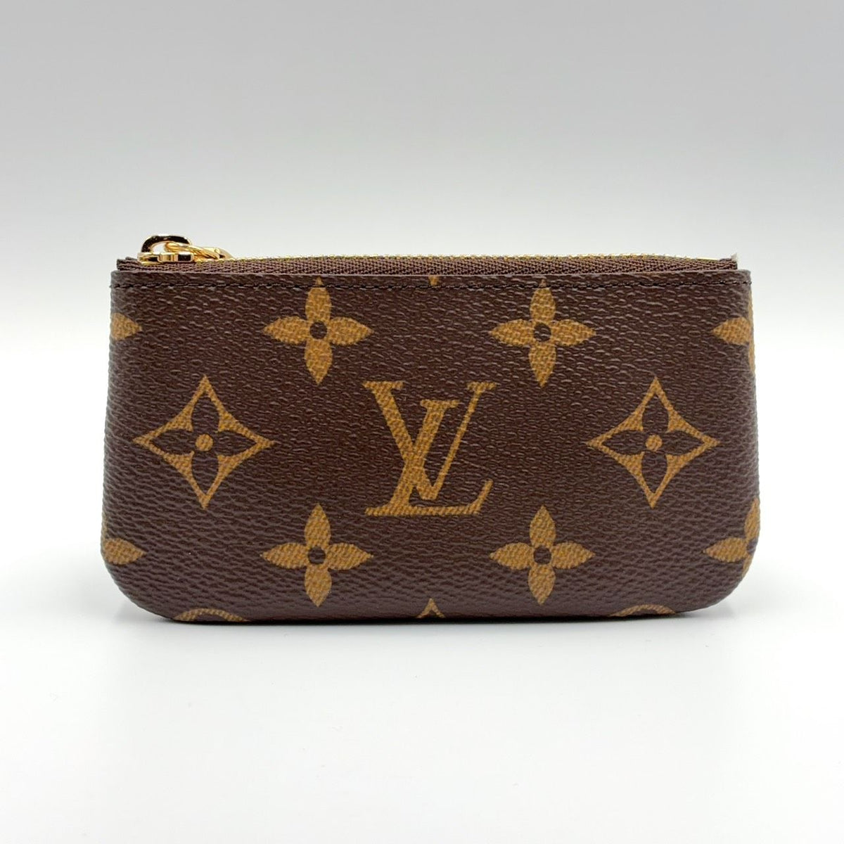 Louis Vuitton Pochette Cles Monogram Leather Brown Coin Purse Gold
