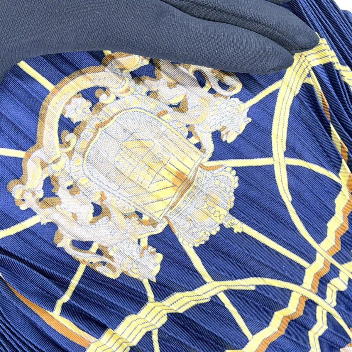 Hermes Spring Pleats Carre 90 Silk Navy Scarf — view 5