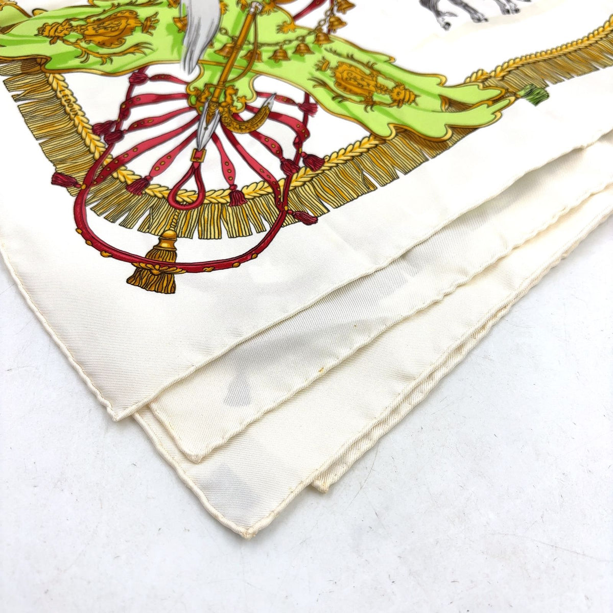 Hermes Caparacons de la France Et de L'inde Carre 90 Silk Yellow White Red Scarf — view 7