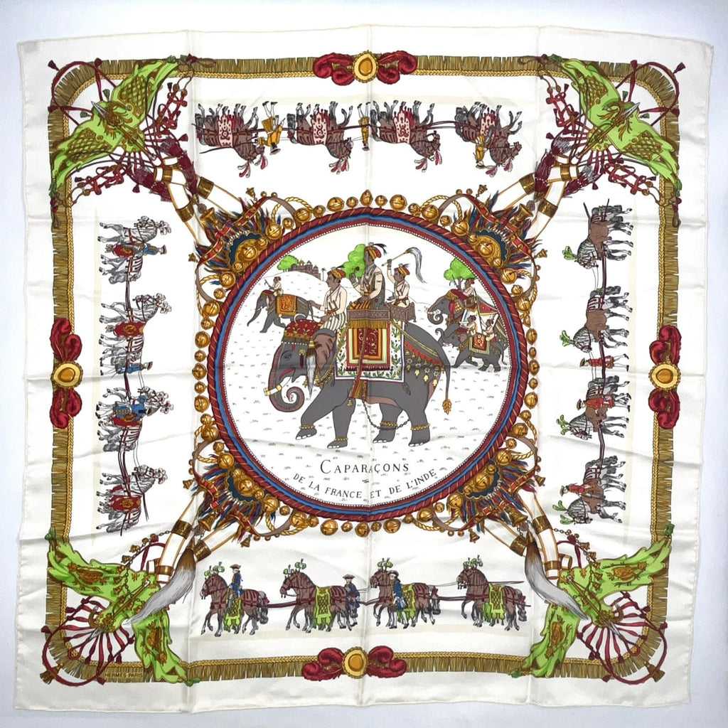 Hermes Caparacons de la France Et de L'inde Carre 90 Silk Yellow White Red Scarf