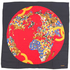Chanel Globe Gem Pattern Large Silk Yellow Black Red Scarf