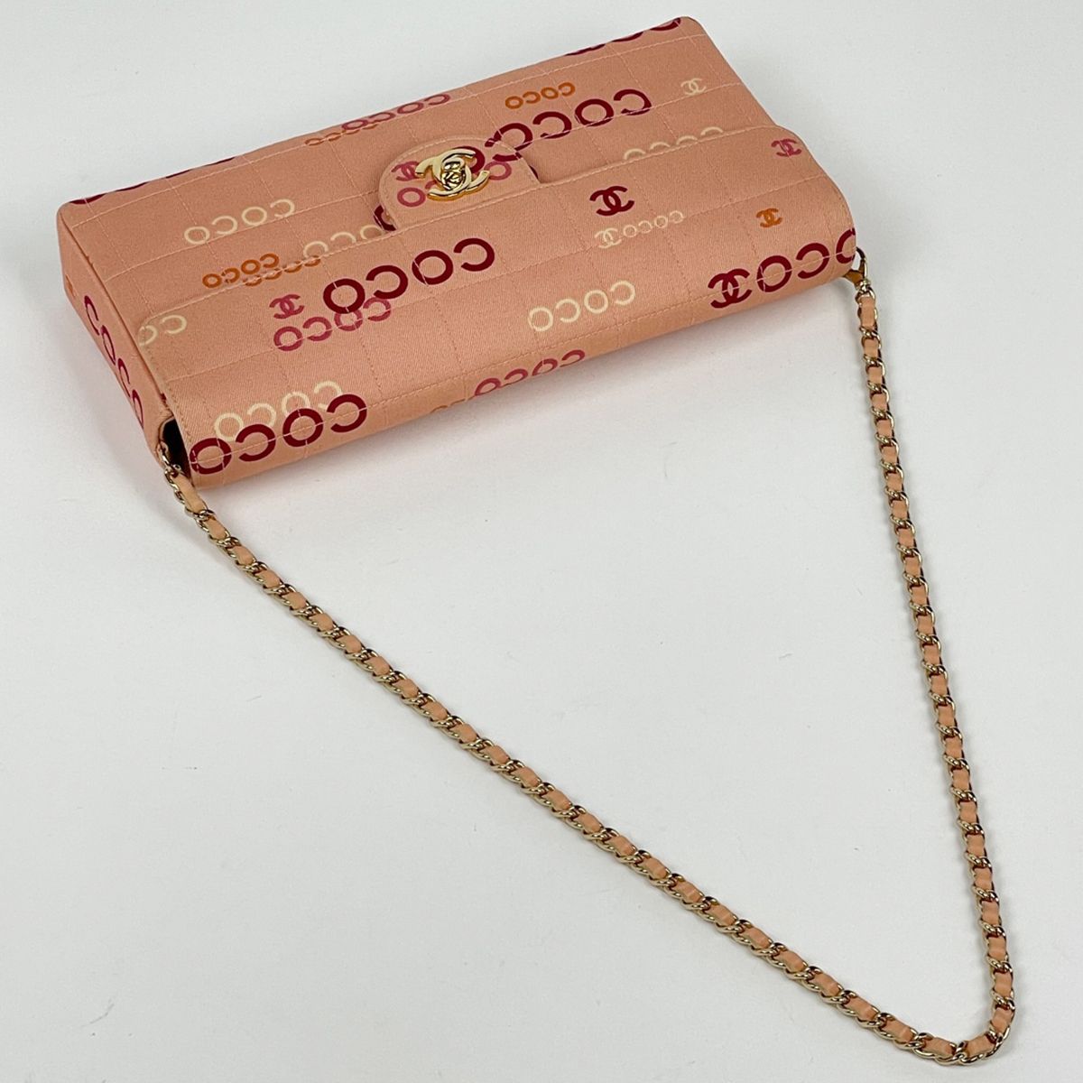 Chanel Shoulder Bag Choco Bar CC Logo Canvas Pink — view 6