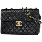 Chanel Shoulder Bag Big Quilted Single Flap CC Logo Chain Leather Black