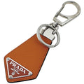 Prada Key Holder Metal Saffiano Leather Silver Orange