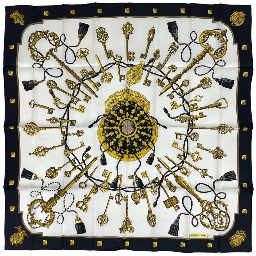 Hermes Carre 90 les Cles the Keys Rare Scarf Key Pattern Silk Black