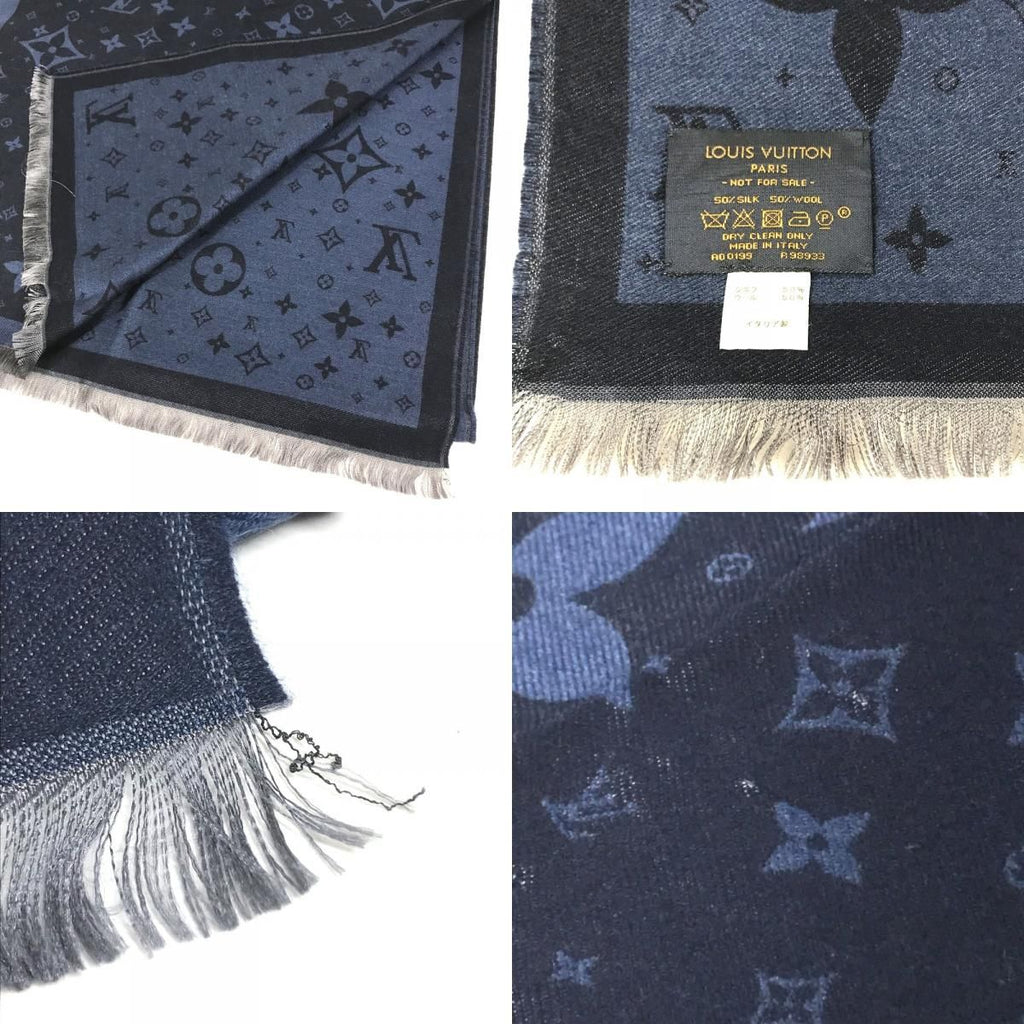 Louis Vuitton Shawl Etole Monogram Silk Blue Scarf — view 8