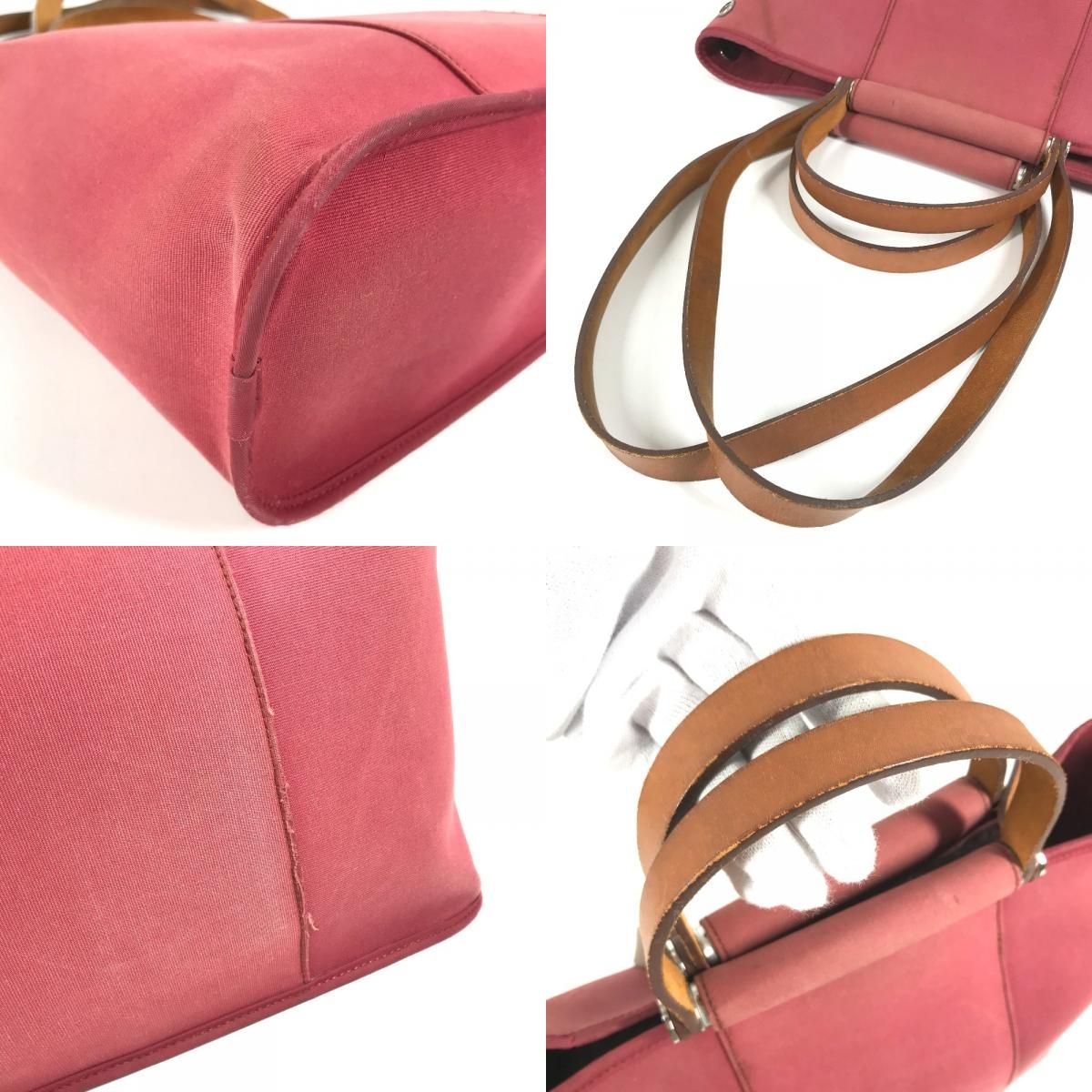 Hermes Tote Bag Kabak Elan PM Vertical Leather Canvas Red — view 7