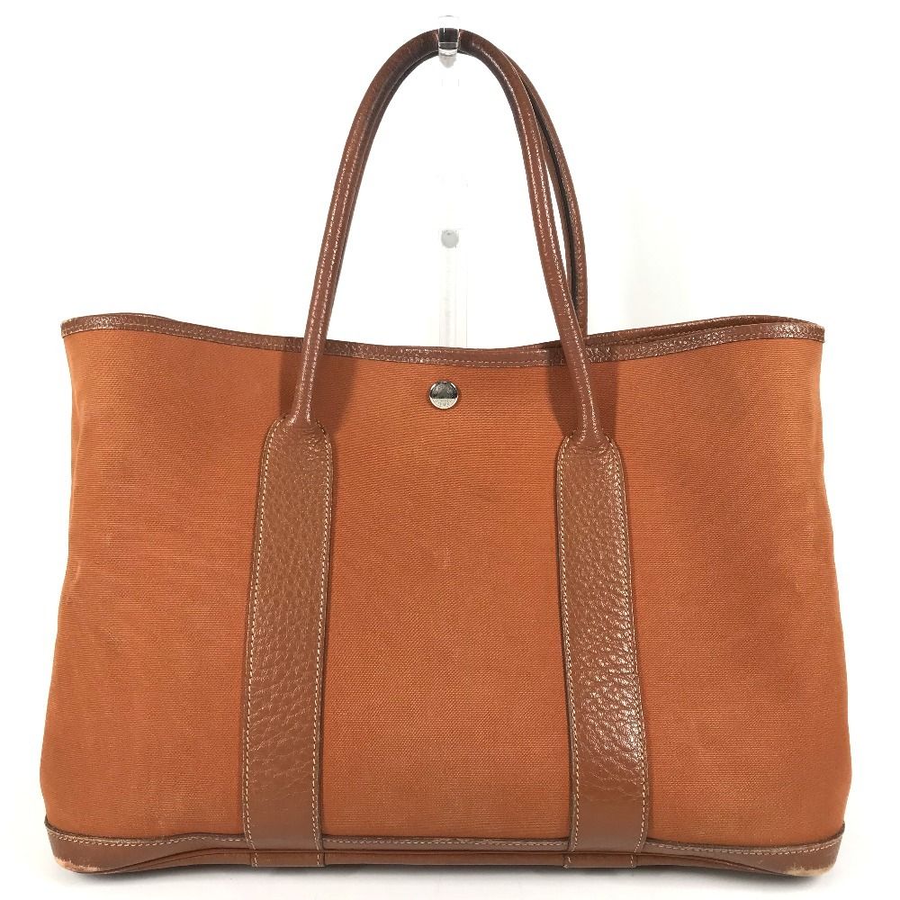 Hermes Tote Bag Garden Party PM Leather Canvas Orange