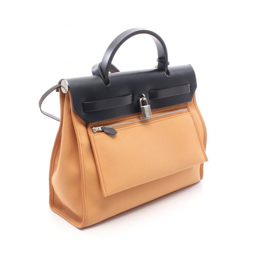 Hermes Handbag Herbag Zip PM Natural Sable Black Canvas Leather PM — view 2