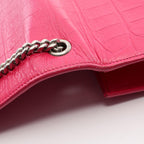 Saint Laurent Paris Shoulder Bag Kate Monogram Croco Embossed Pink Leather — view 8