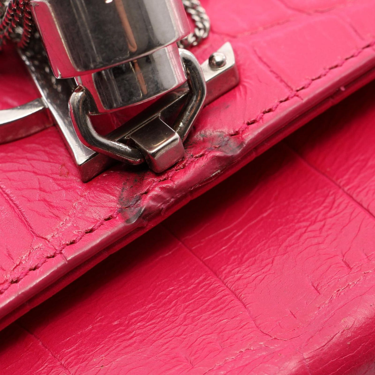 Saint Laurent Paris Shoulder Bag Kate Monogram Croco Embossed Pink Leather — view 6