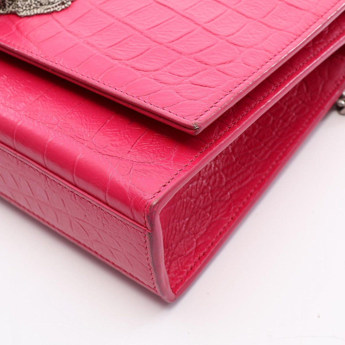 Saint Laurent Paris Shoulder Bag Kate Monogram Croco Embossed Pink Leather — view 7