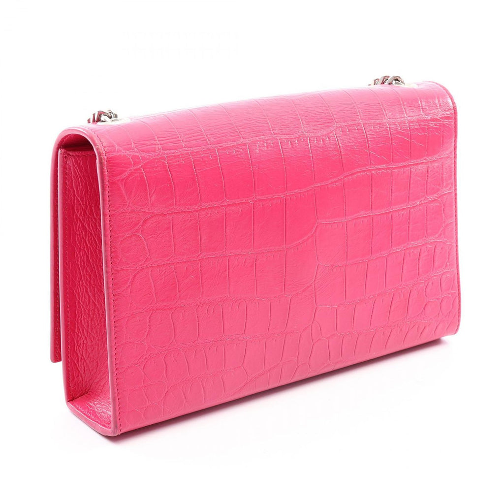 Saint Laurent Paris Shoulder Bag Kate Monogram Croco Embossed Pink Leather — view 2