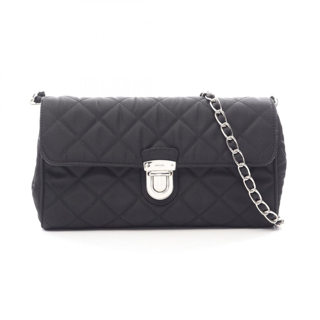 Prada Shoulder Bag Quilted Black Nylon Chain