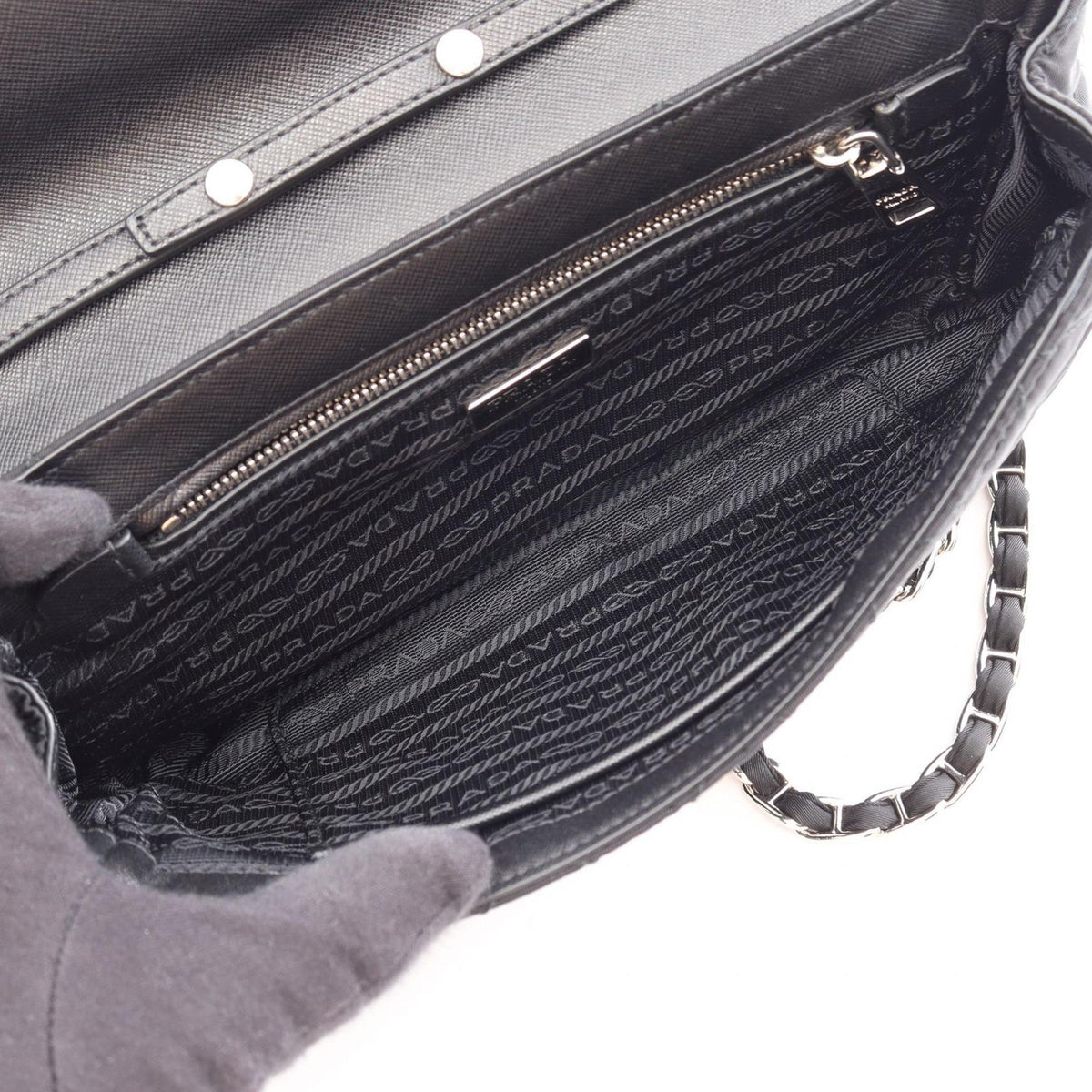 Prada Shoulder Bag Quilted Black Nylon Chain — view 3