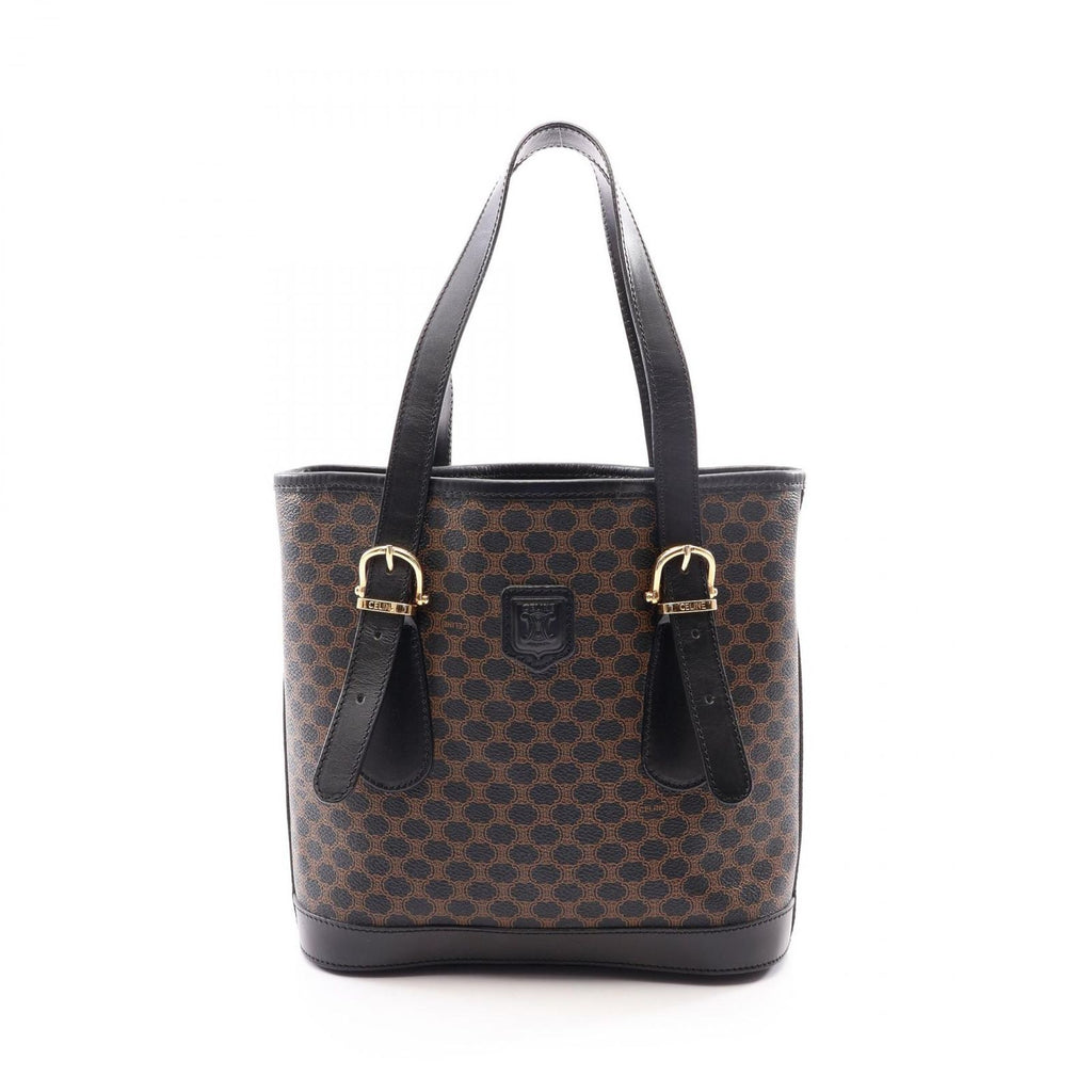 Celine Tote Bag Macadam Brown Black Leather