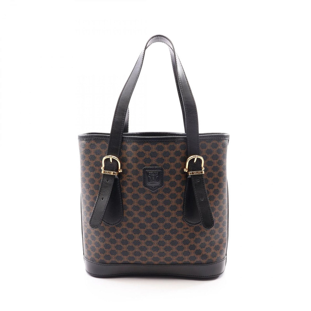 Celine Tote Bag Macadam Brown Black Leather