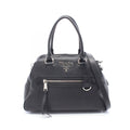 Prada Handbag Vitello Phenix Black Leather Metal Logo 2-Way Tote