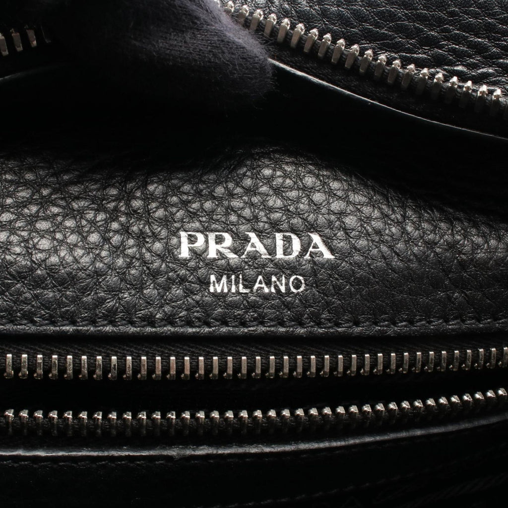 Prada Handbag Vitello Phenix Black Leather Metal Logo 2-Way Tote — view 4