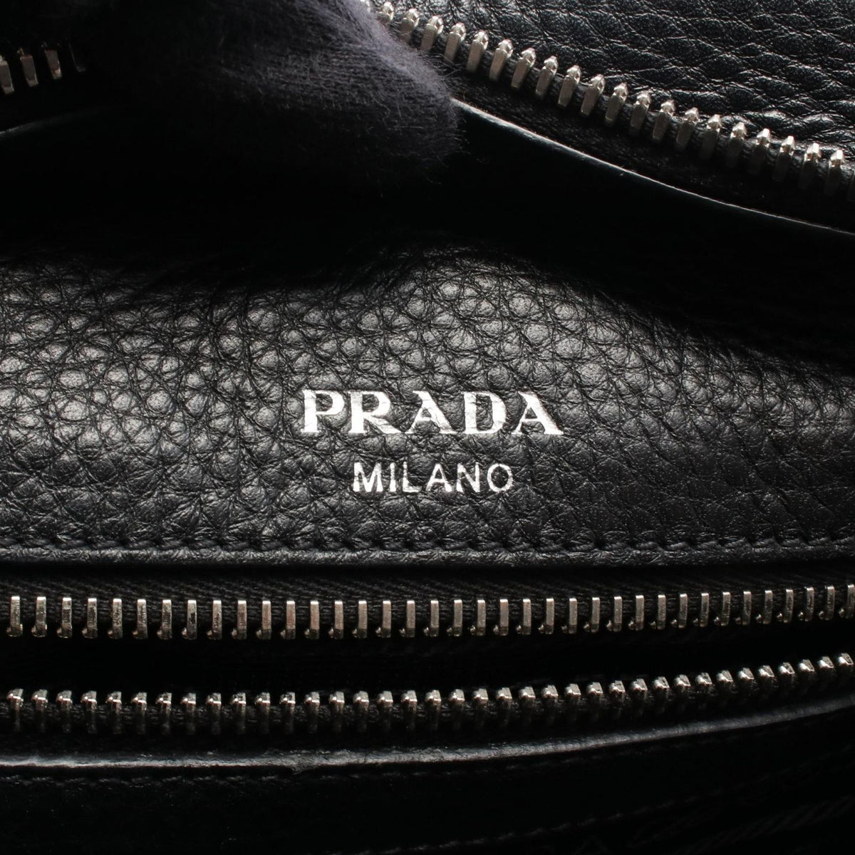 Prada Handbag Vitello Phenix Black Leather Metal Logo 2-Way Tote — view 4