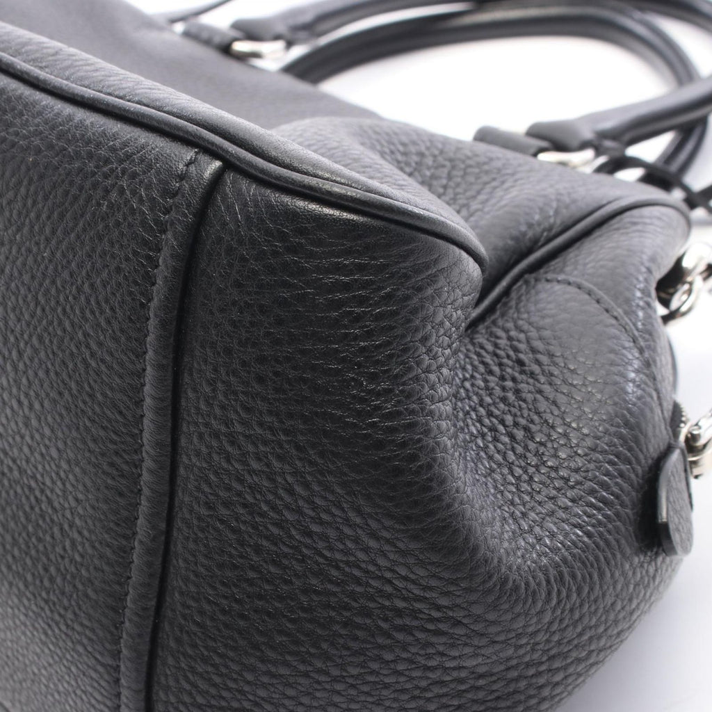 Prada Handbag Vitello Phenix Black Leather Metal Logo 2-Way Tote — view 6