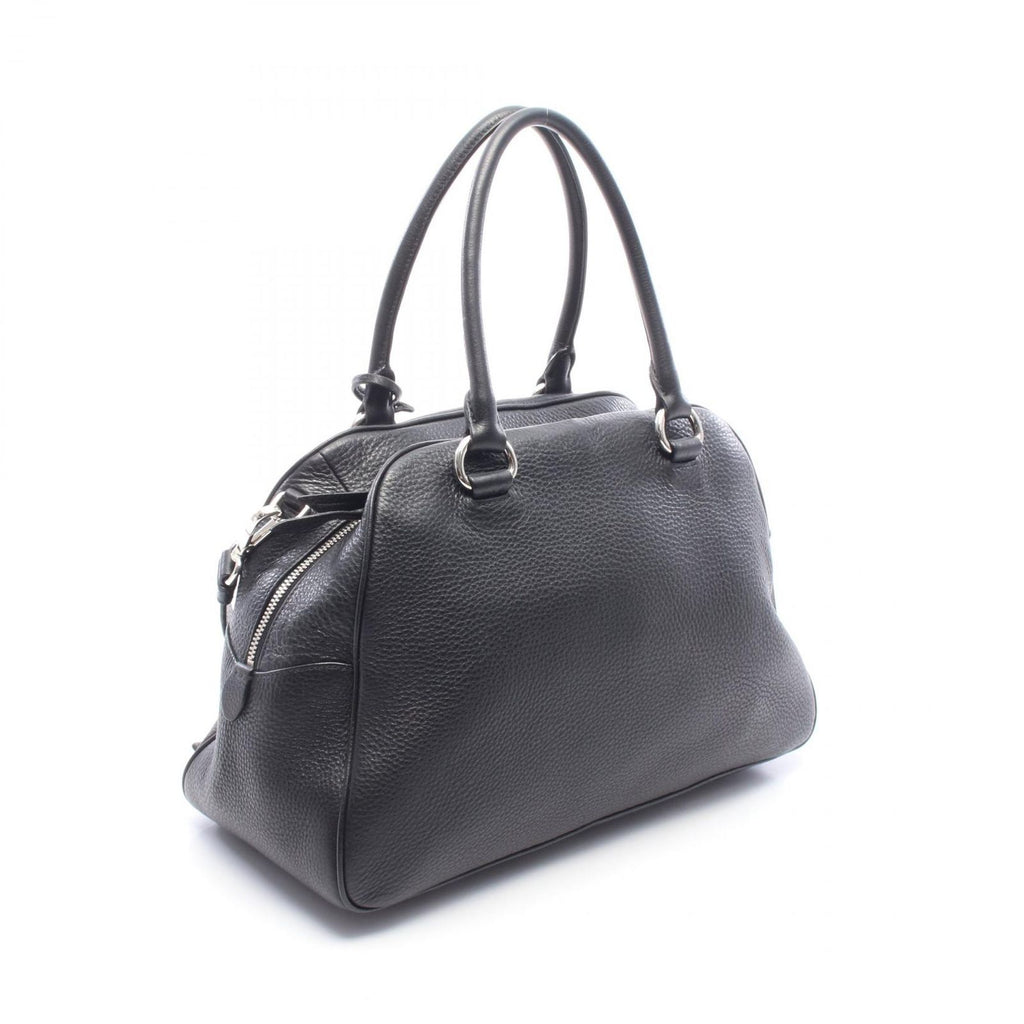 Prada Handbag Vitello Phenix Black Leather Metal Logo 2-Way Tote — view 2