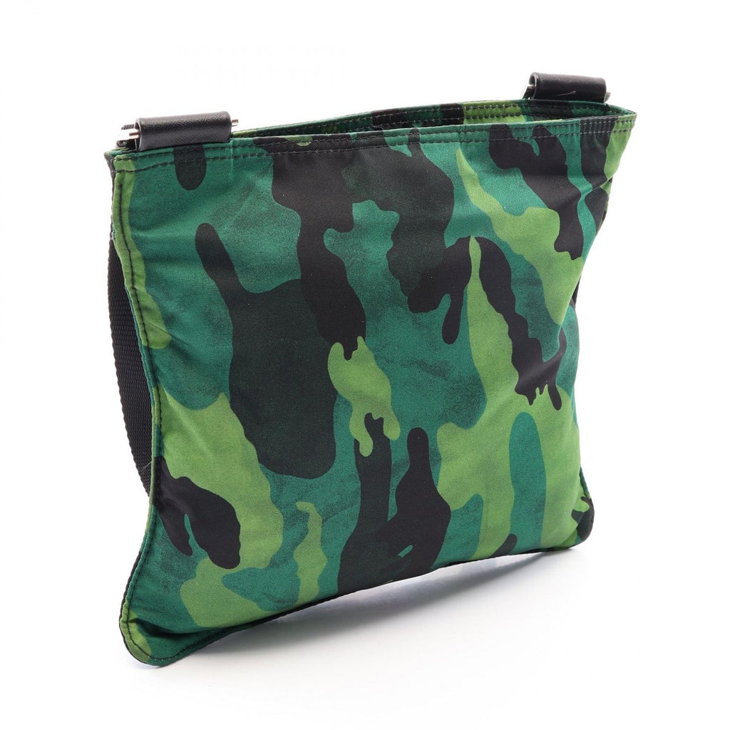 Prada Shoulder Bag Triangle Logo Camouflage Green Nylon Saffiano Leather — view 2