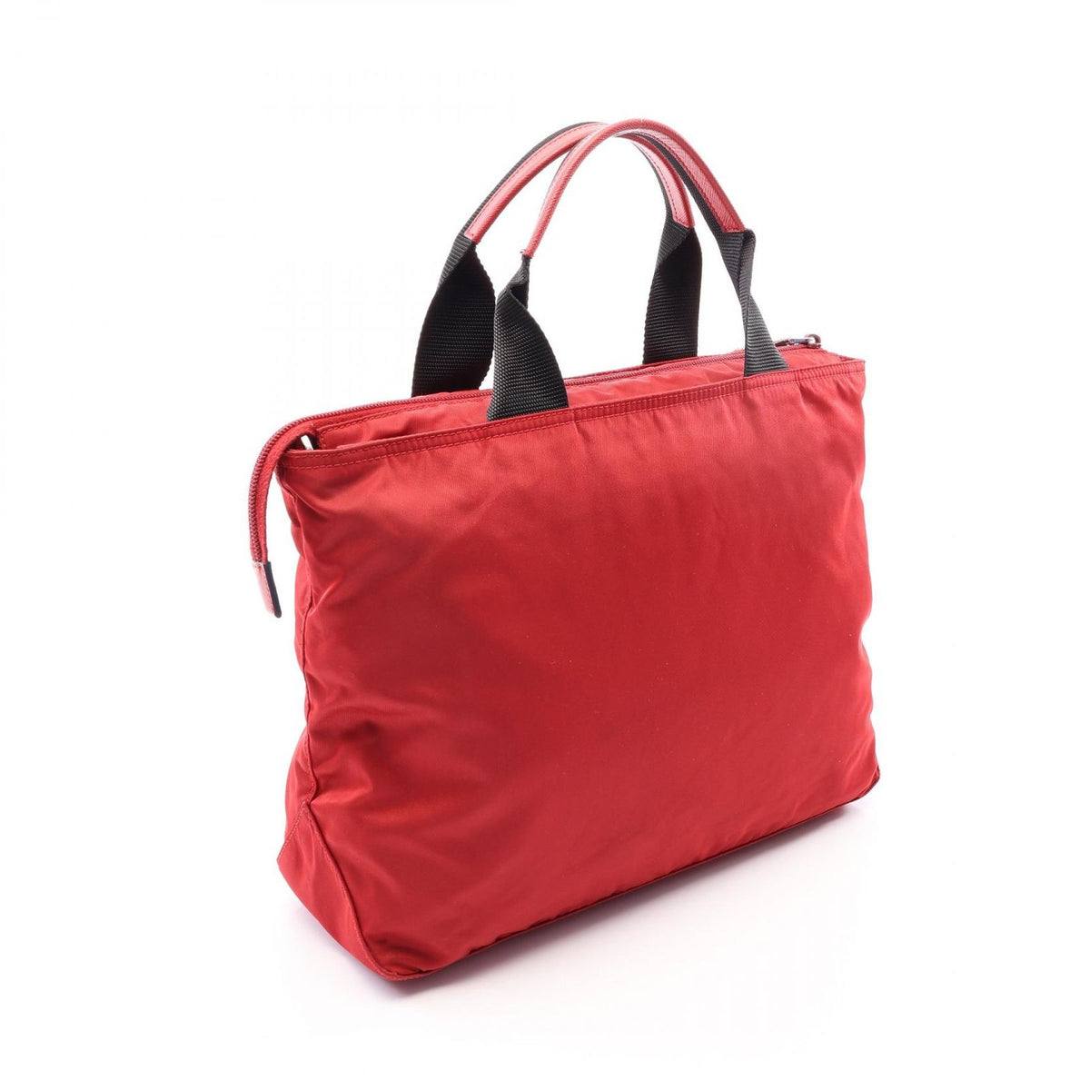 Prada Tote Bag Triangle Logo 2-Way Red Nylon Saffiano Leather — view 2
