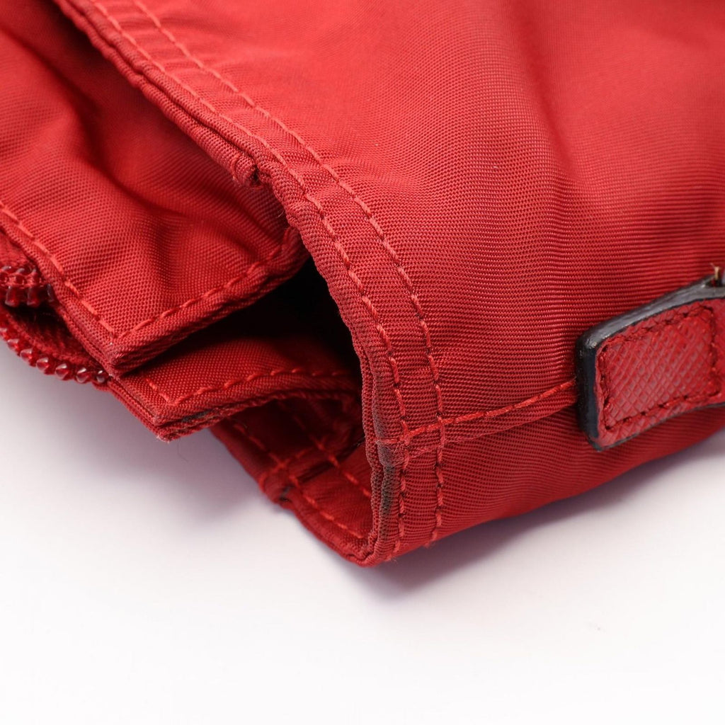 Prada Tote Bag Triangle Logo 2-Way Red Nylon Saffiano Leather — view 8
