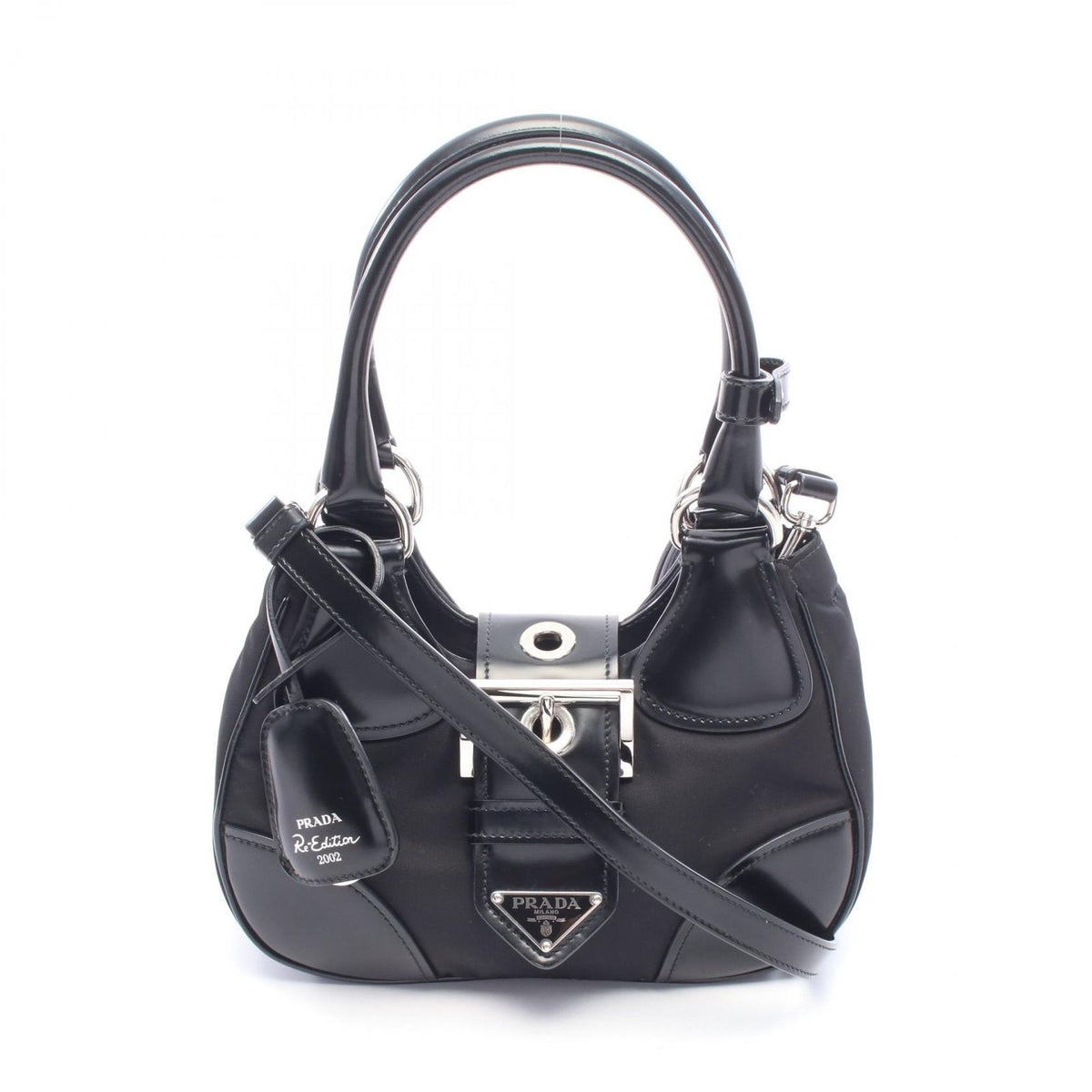 Prada Handbag Black Nylon Leather Re Edition Moon Padded Bag
