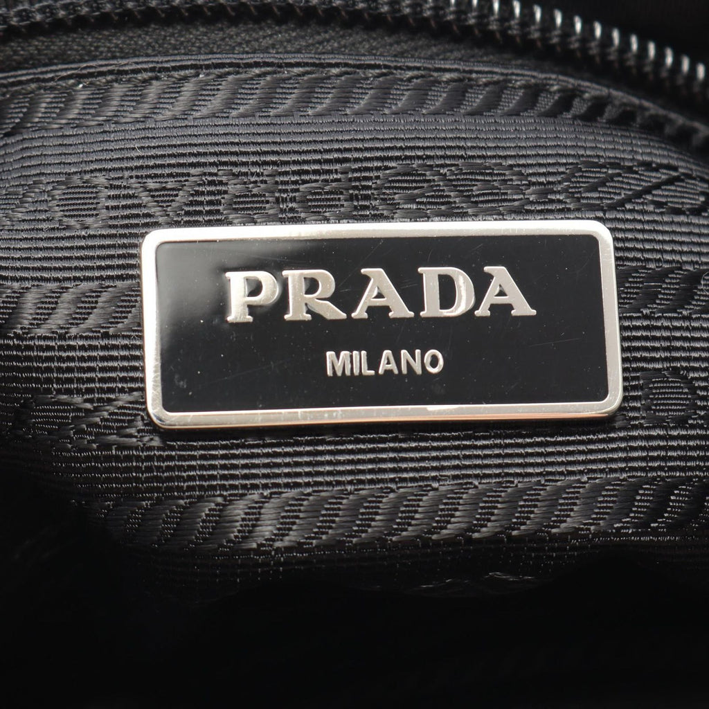 Prada Shoulder Bag Triangle Logo Black Nylon Saffiano Leather — view 4