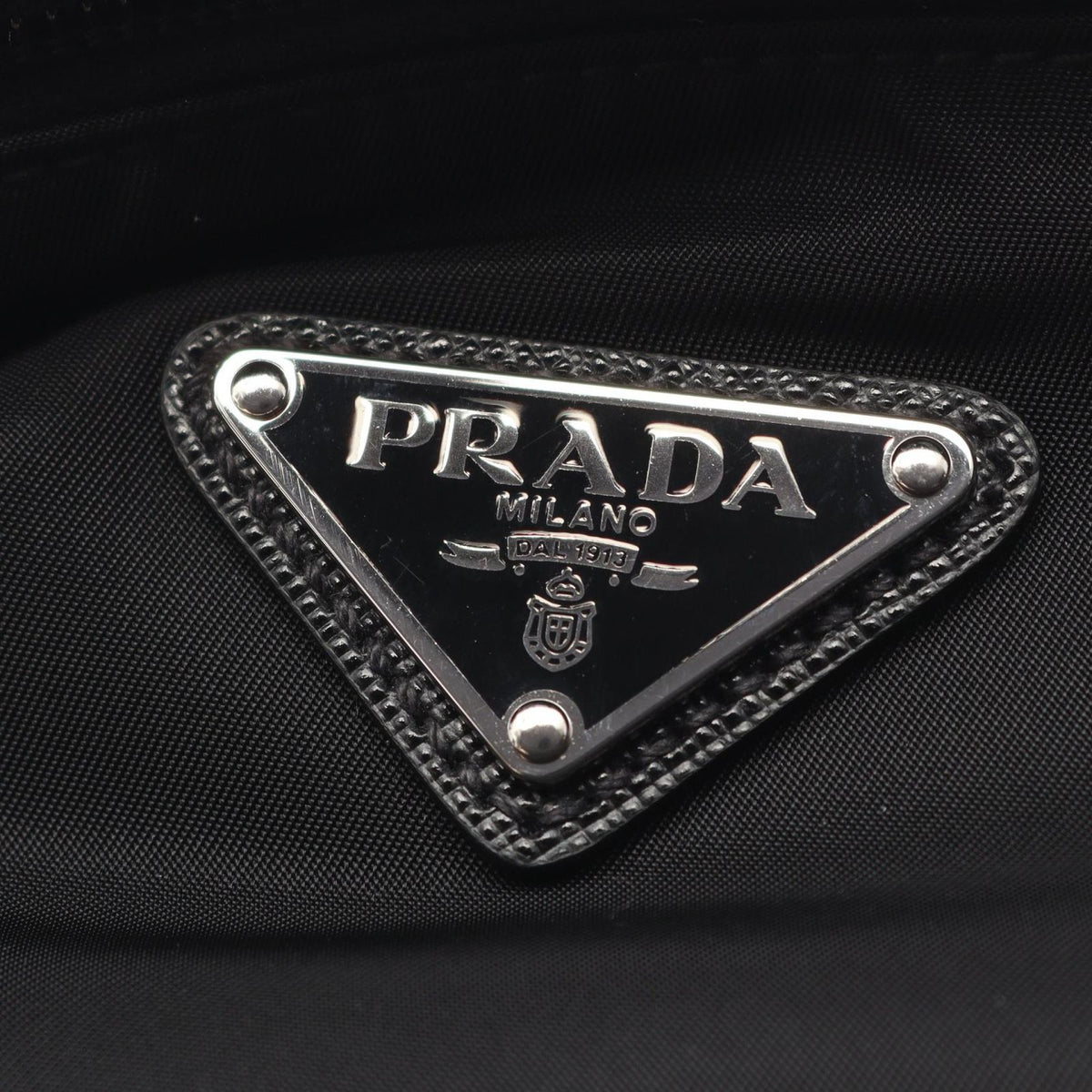 Prada Shoulder Bag Triangle Logo Black Nylon Saffiano Leather — view 7