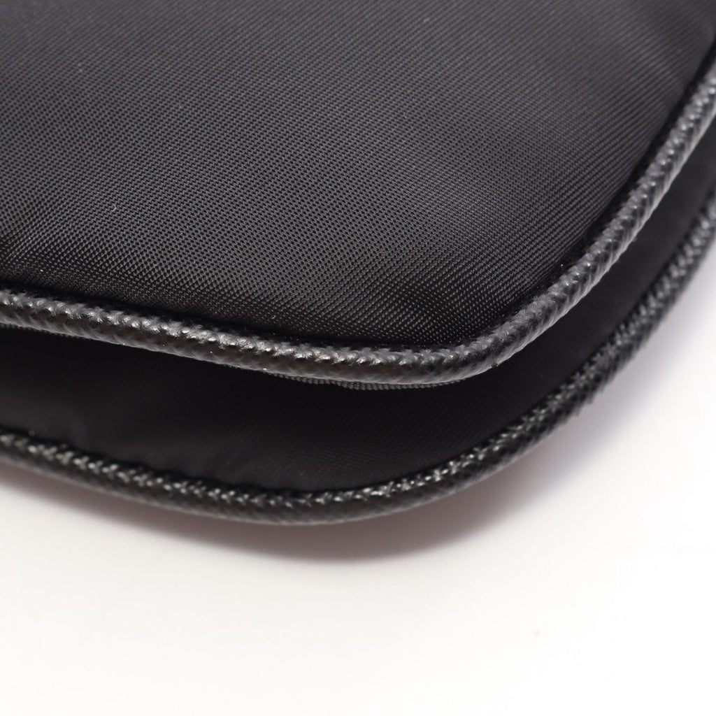 Prada Shoulder Bag Triangle Logo Black Nylon Saffiano Leather — view 6