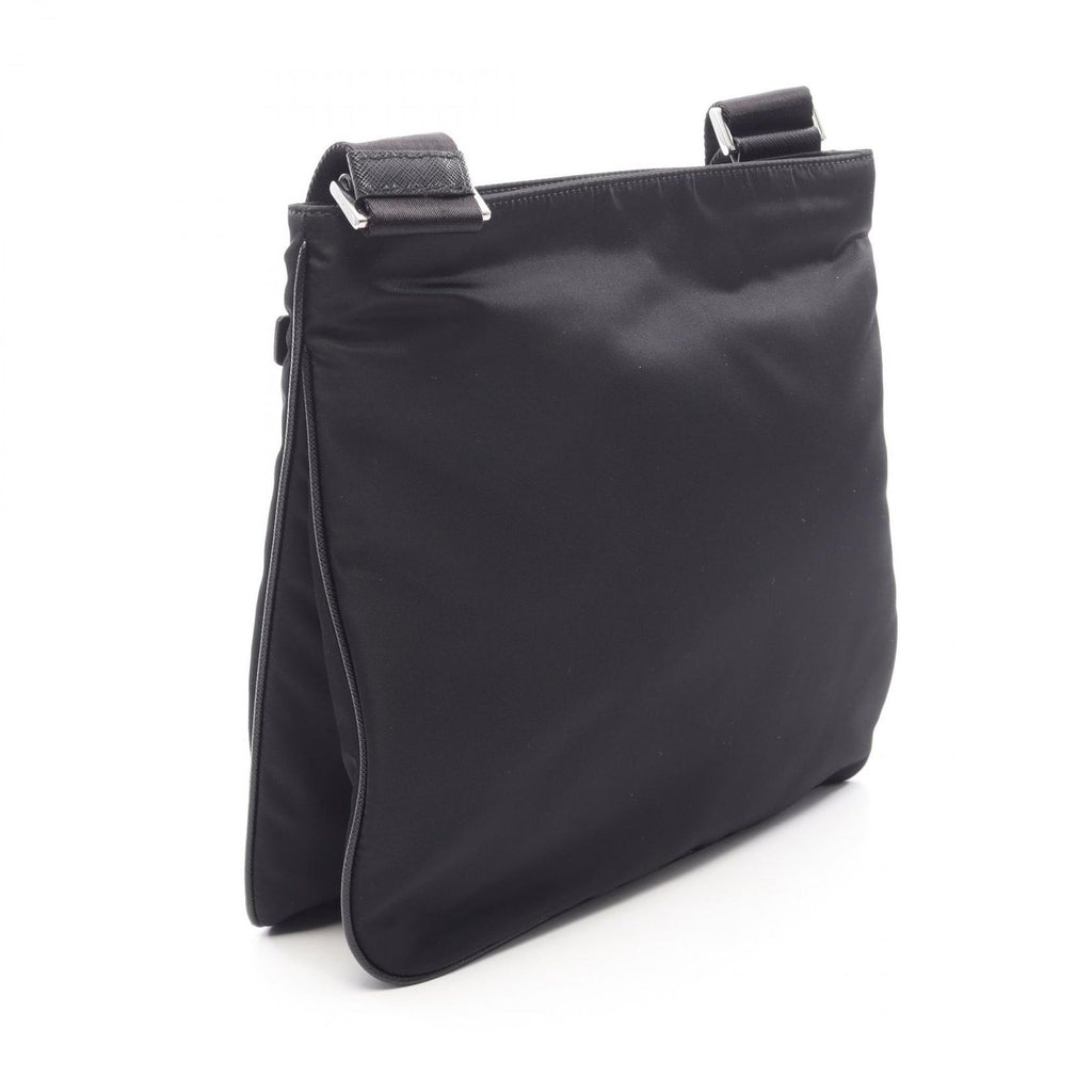 Prada Shoulder Bag Triangle Logo Black Nylon Saffiano Leather — view 2