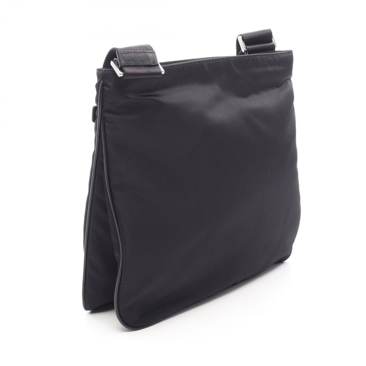 Prada Shoulder Bag Triangle Logo Black Nylon Saffiano Leather — view 2