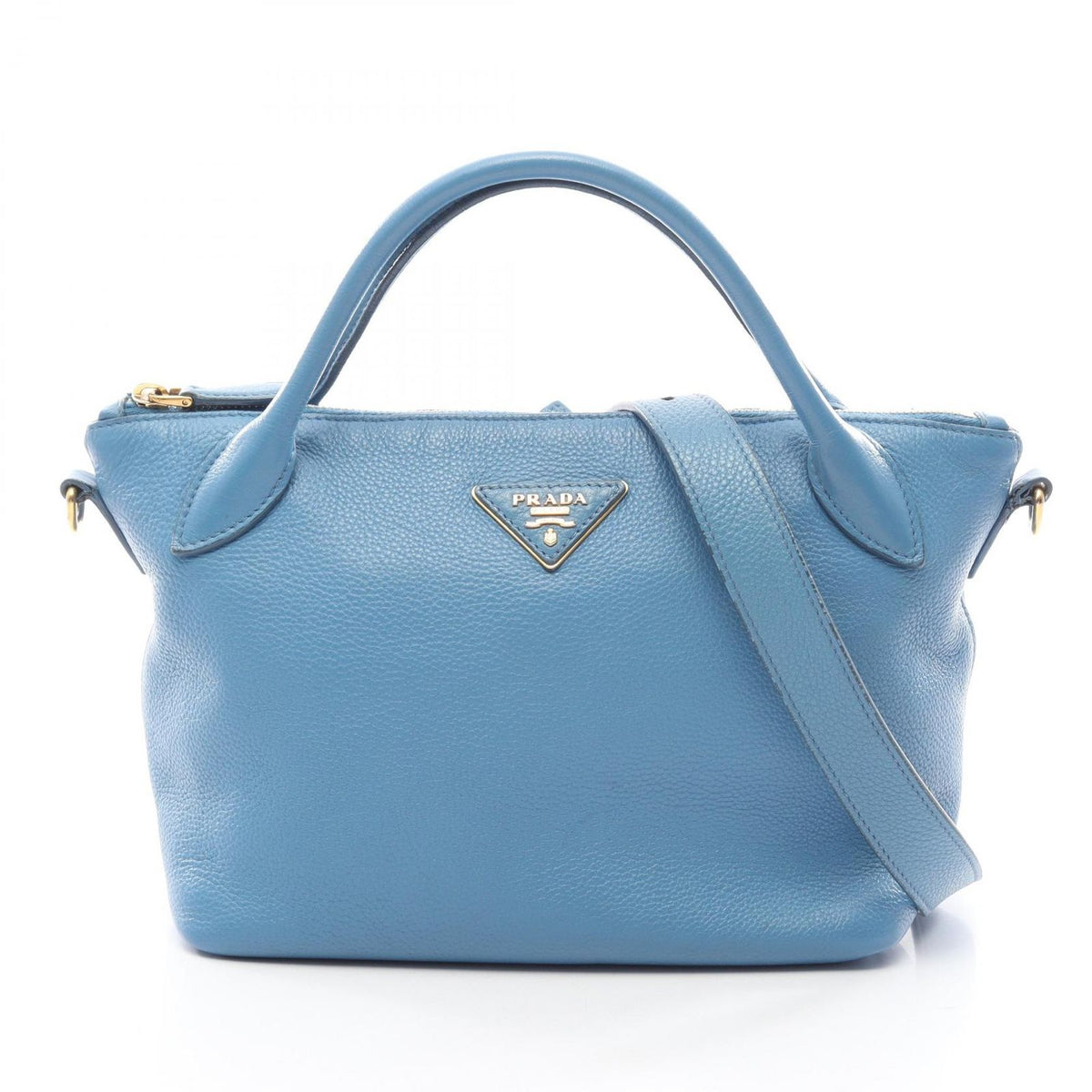 Prada Handbag Triangle Plate 2-Way Light Blue Leather Logo Shoulder