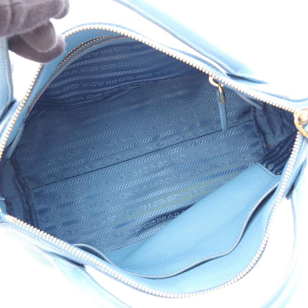Prada Handbag Triangle Plate 2-Way Light Blue Leather Logo Shoulder — view 3