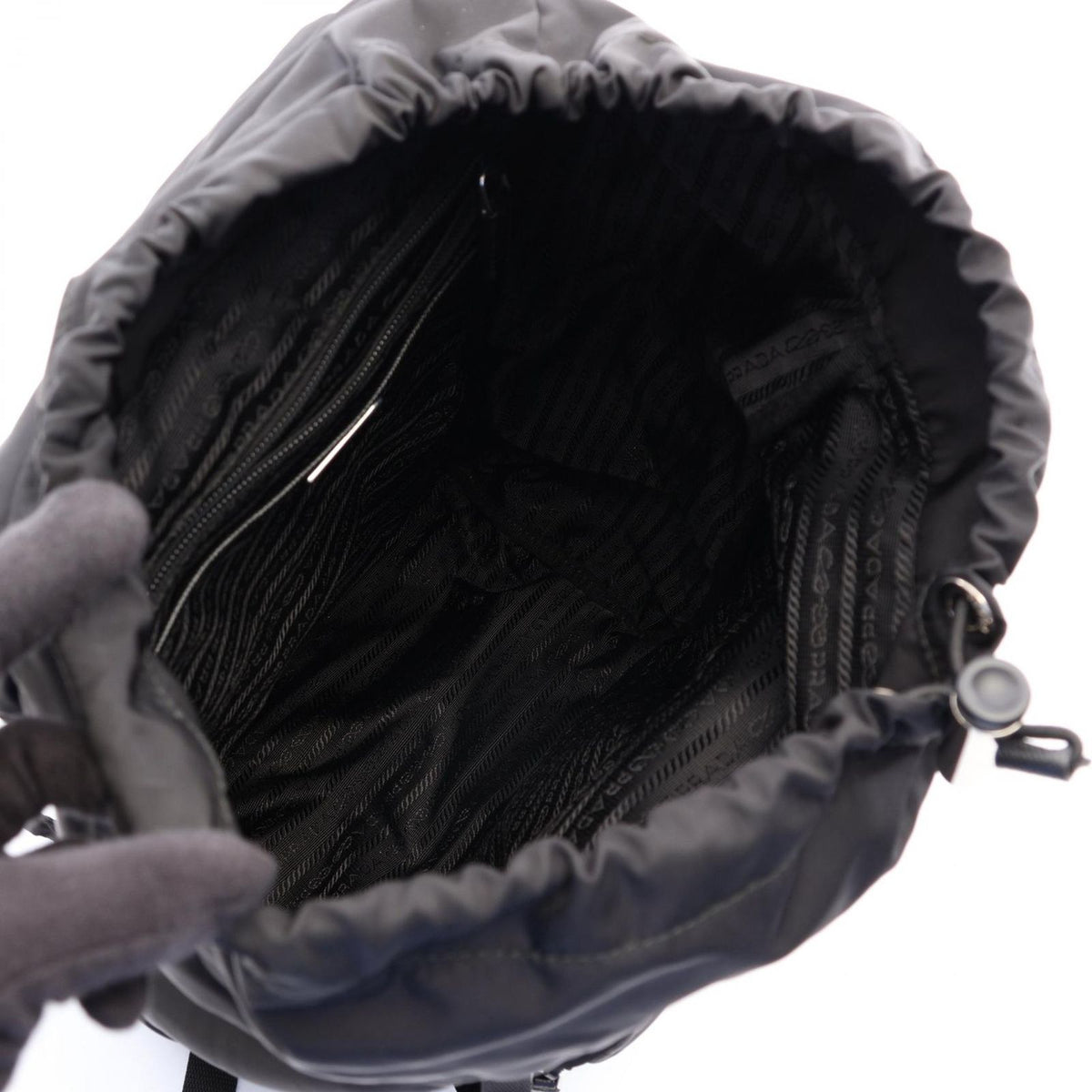 Prada Backpack Re-Nylon Black Nylon Saffiano Leather Triangle Logo — view 3